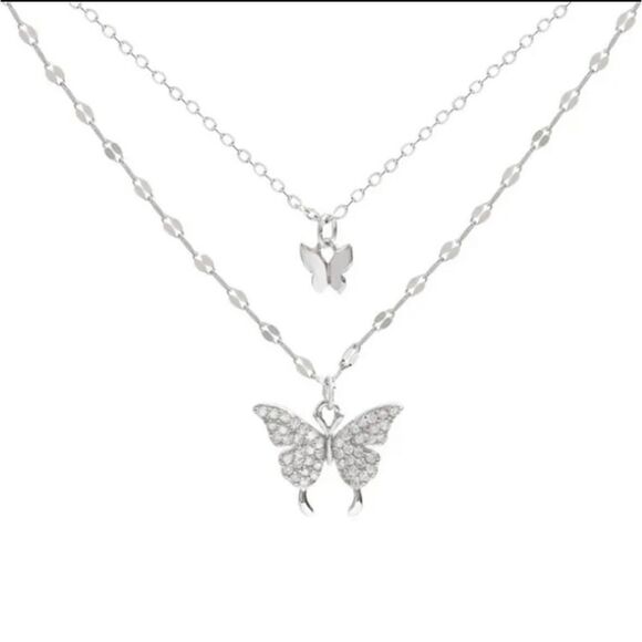 Simple double layer Jewelry - Simple double layer Diamond butterfly pendant necklace